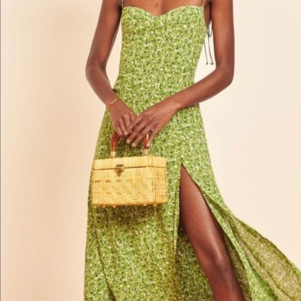 Reformation Juliette green floral midi with thigh slit